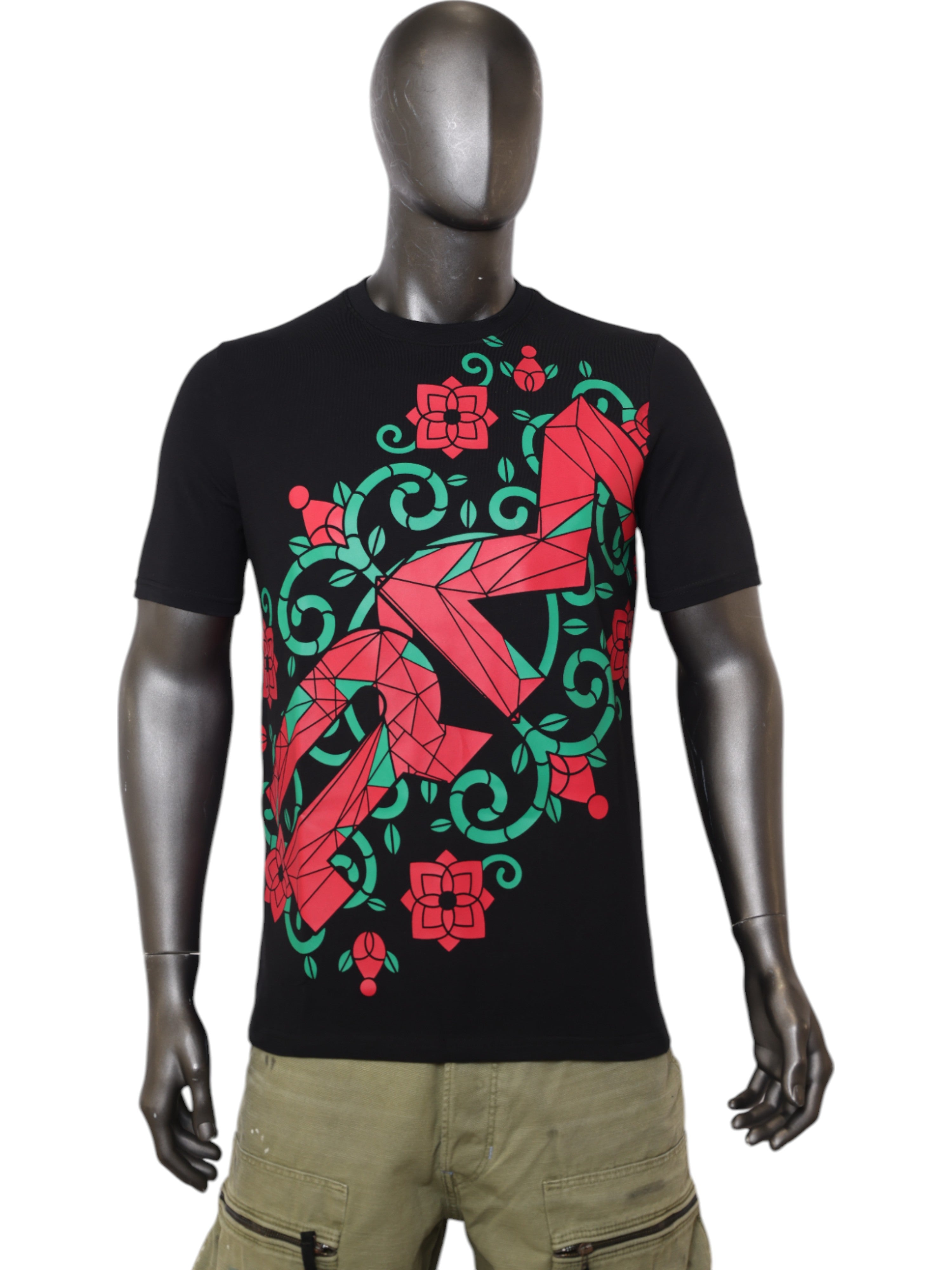 Rossimoda T-Shirt Rose Vetrata Black-Red-Green